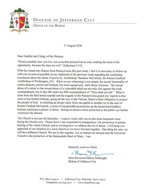 sample letter to the bishop